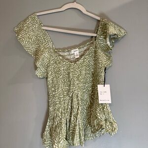 Jopna Olive Leaf Print Blouse